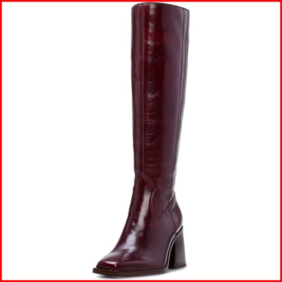 Knee High Leather Boots with Stacked Heel Square Toe Multiple Calf Widths